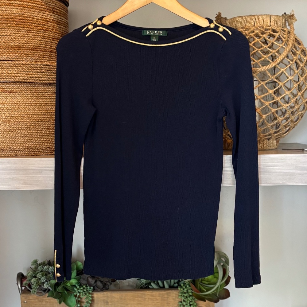 Lauren RL - Nautical Cotton Top Navy w/Gold Detailing